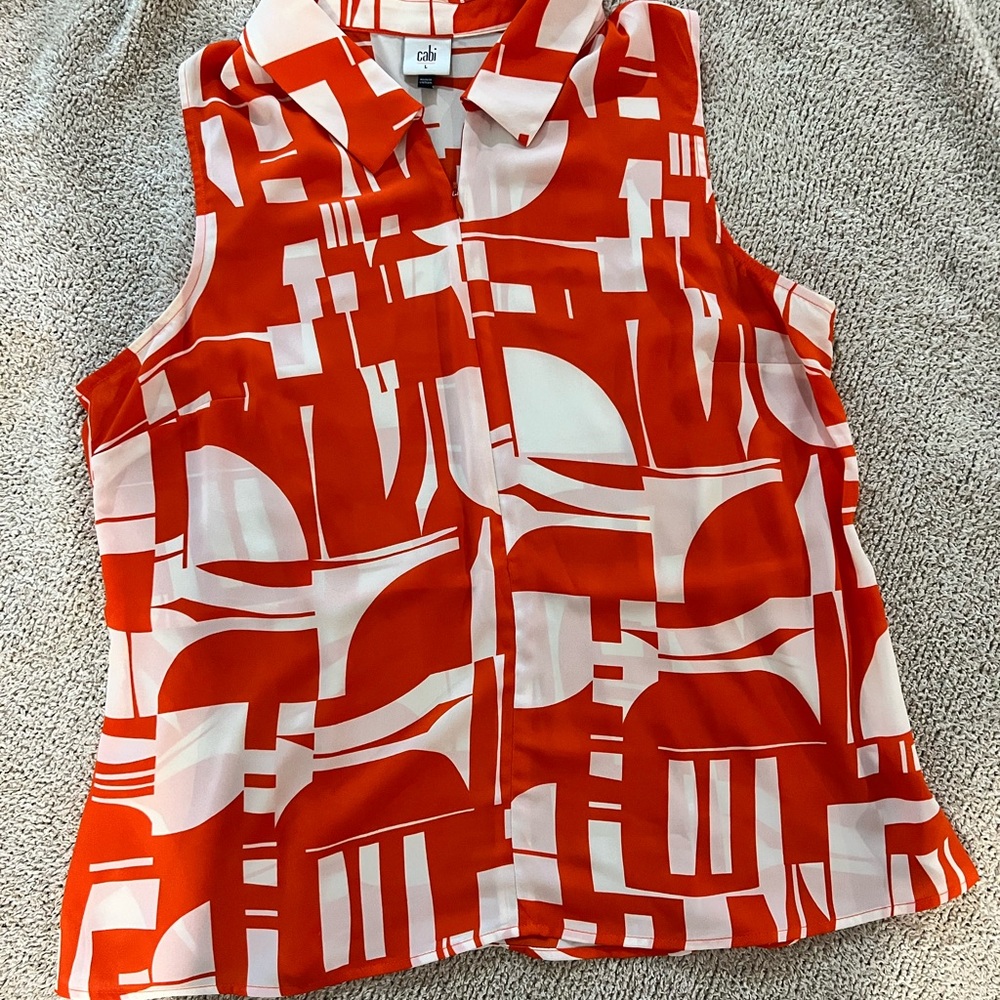 CAbi Women's Orange and White Sleeveless Blouse